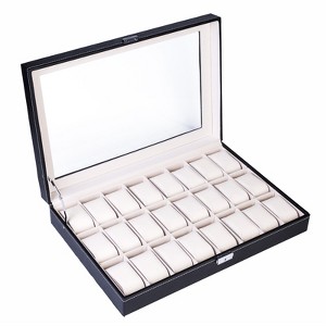 Slickblue Black Faux Leather Watch Box with 12/24 Compartments, Top-Opening Organizer for Watch Collection - 1 of 4