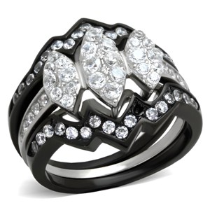 Slickblue Women’s Zig-Zag Design Ring Stainless Steel Ring with Pear-Cut CZ Stones, Black, Size 5–10 - 1 of 4