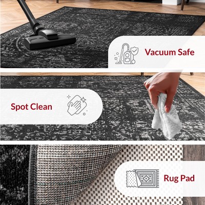 Arlena Black 4' x 6' Synthetic Stain-Resistant Area Rug