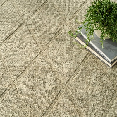 Handmade Sage Wool Trellis Rectangular Area Rug 8' x 10'