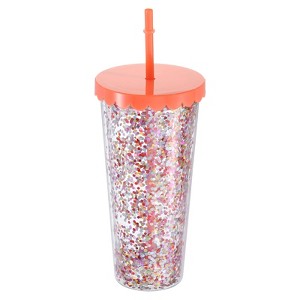 Unique Bargains Acrylic Double Wall Spill-Proof Lid Transparent Sequins Straw Tumbler - 1 of 4