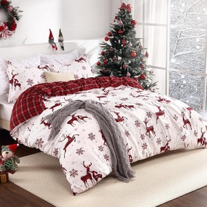 GustoWave Christmas Soft Brushed Reindeer Duvet Cover and Pillow Shams Set, Bedding Set - 1 of 4