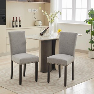 Dining Chairs Set of 2 Upholstered Fabric Kitchen Chairs with Nailhead Trim Comfortable Dining Chairs - 1 of 4