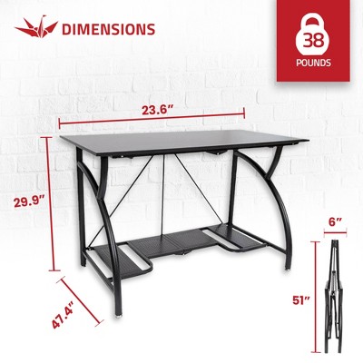 Origami Black Steel and Wood Folding Desk with Shelf
