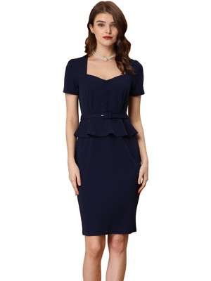 Allegra K Women's Sweetheart Neck Short Sleeve Wear to Work Office Peplum Sheath Dress