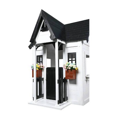 Oceano White and Black Wooden Playhouse with Kitchen and Garden