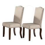 Set of 2 Rubber Wood Dining Chair with Nailhead Trim Brown/Cream - Benzara