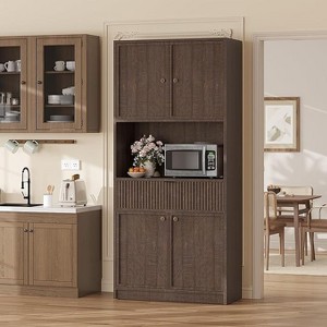 70" Tall Kitchen Pantry Cabinet - Fluted Design w/ Drawer, Countertop & Adjustable Shelves - Freestanding Storage Cupboard - 1 of 4