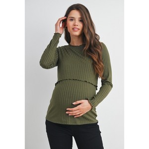 Hello Miz Women's Ribbed Long Sleeve Double Layer Maternity Top - 1 of 4