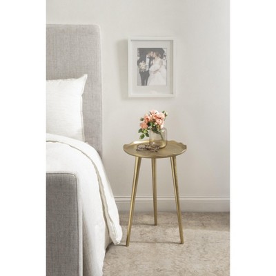 Alessia Gold Cast Aluminum Round Side Table with Deckled Edge