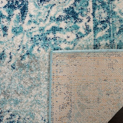 Metro-Mod Chic Ivory and Blue Distressed Runner Rug - 24"x168"