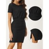Allegra K Women's Elegant Short Sleeve Ruched Split Round Neck Stretchy Work Bodycon Dress - 2 of 4