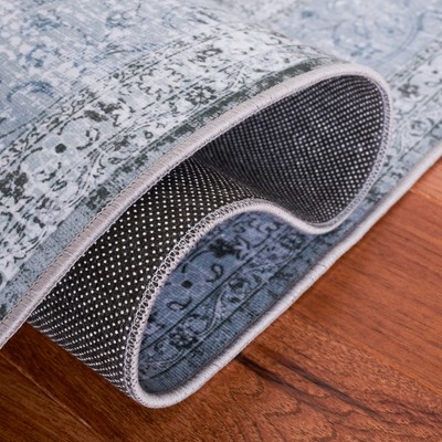 Tucson Green and Grey Non-Slip Washable Rectangular Rug