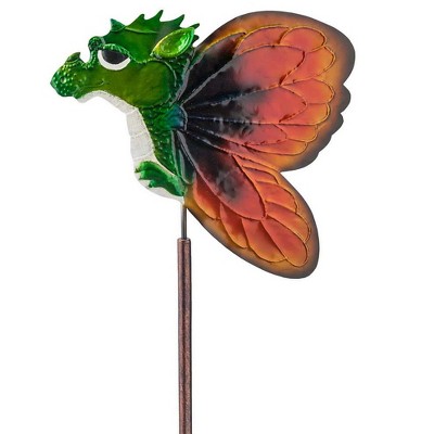 Wind & Weather Handcrafted Metal Baby Dragon with Butterfly Wings Garden Stake
