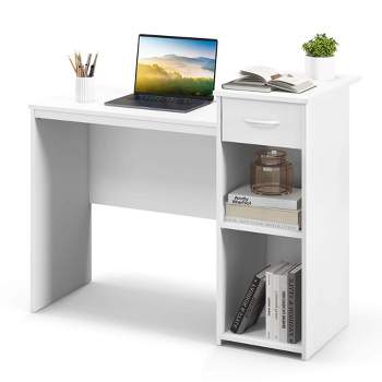 Costway Computer Desk with Drawer Modern Laptop PC Desk with Adjustable Shelf & Cable Hole