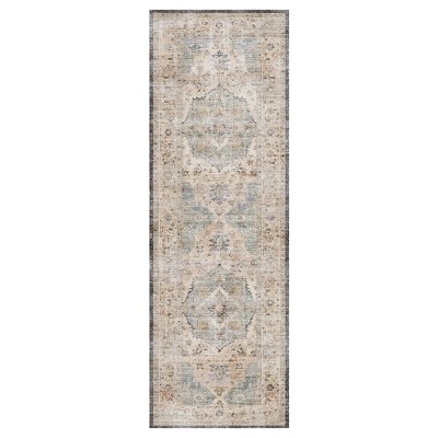 MontVoo Oriental Machine Washable Area Rug Lake Blue