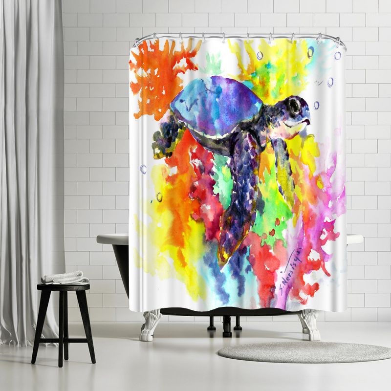 Americanflat 71" x 74" Shower Curtain, Coral Reef Sea Turtle 2  by Suren Nersisyan, 1 of 9