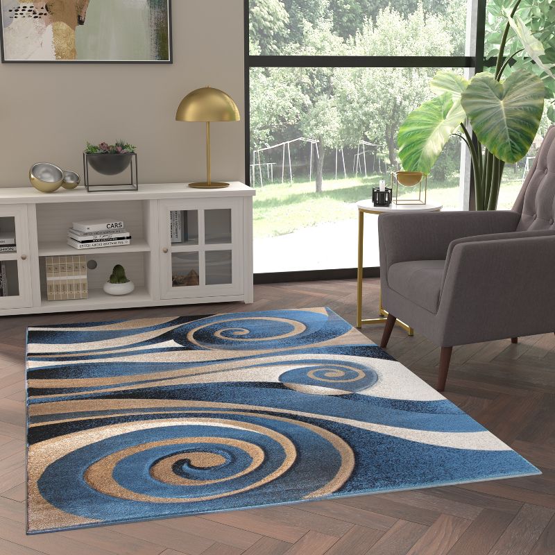 Emma and Oliver Modern Abstract Ultra Soft Olefin Area Rug with Swirl Design and Durable Jute Backing, 2 of 7