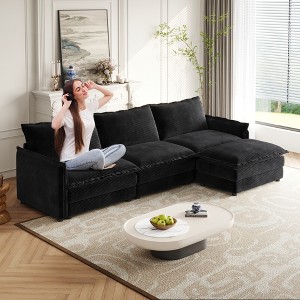 Oversized 109" Corduroy Cloud Modular L-Shaped Sectional Sofa with Movable Ottomans and Dual-Layer Cushions - 1 of 4