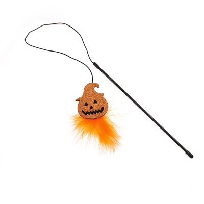 Unique Bargains Pumpkin Pattern Cat Playing Rod Black Orange 1 Pc