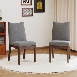 Coolbibila Mid Century Modern Armless Fabric Upholstered Dining Chairs Set Of 2,Solid Wood Legs High Back Kitchen Dining Room Chairs - 1 of 4