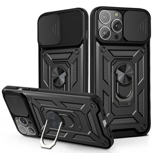 Reiko Kickstand Ring Holder & Slide Camera Cover Magnetic Car Mount for Apple iPhone 13 Pro in Black - 1 of 4