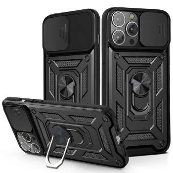 Reiko Kickstand Ring Holder & Slide Camera Cover Magnetic Car Mount for Apple iPhone 13 Pro in Black