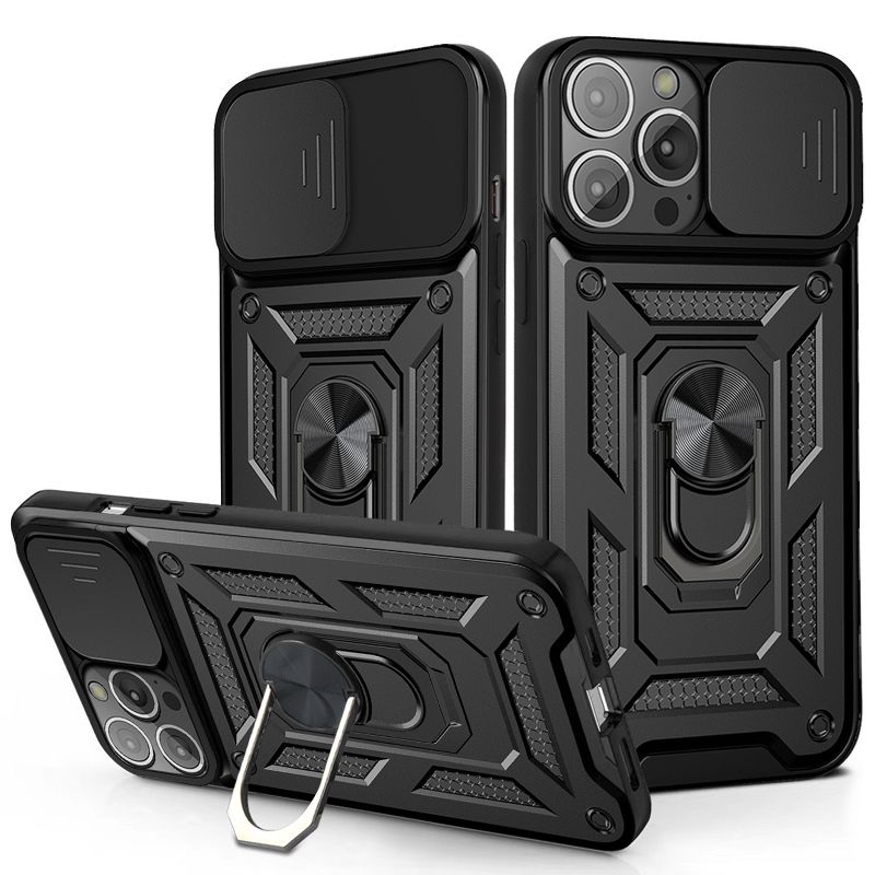 Reiko Kickstand Ring Holder & Slide Camera Cover Magnetic Car Mount for Apple iPhone 13 Pro in Black, 1 of 5