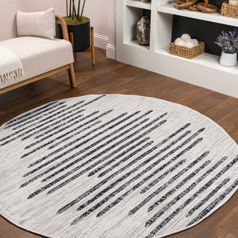 Ivory/Black Stripe Flatweave Woven Round Area top Rug - (6' Round) - Safavieh