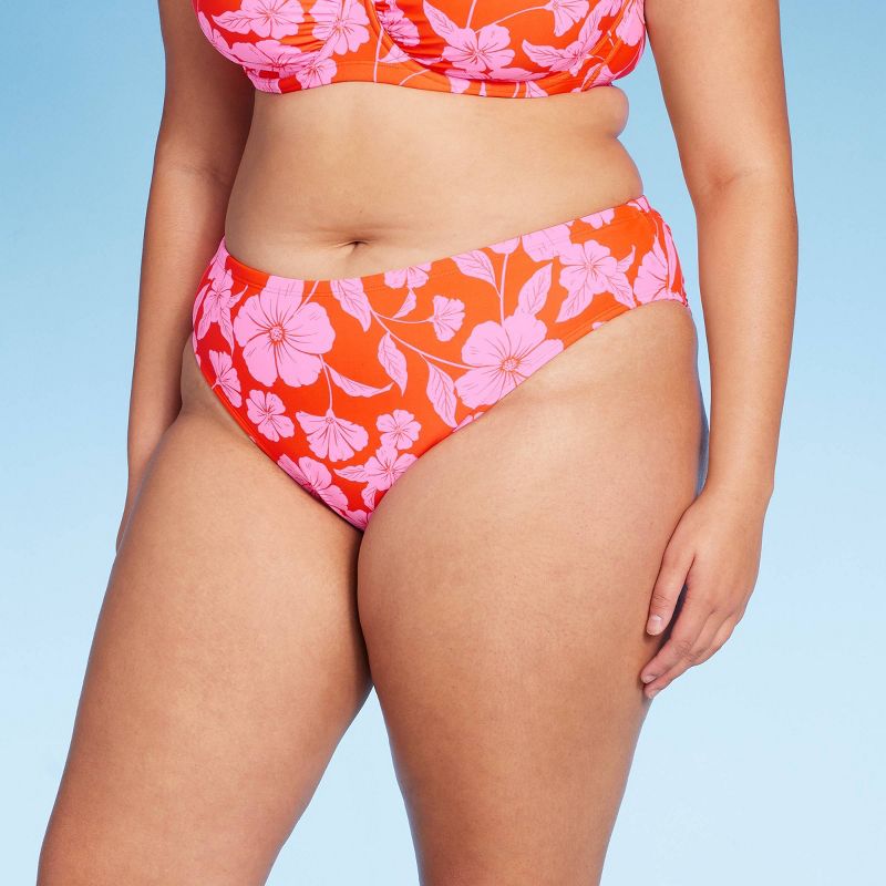Women's Low-Rise Hipster Bikini Bottom - Wild Fable™ Orange/Pink Tropical Print, 1 of 9