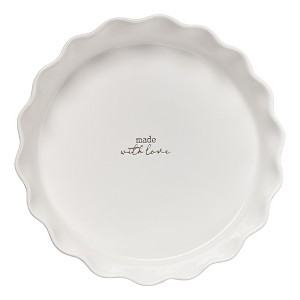 tagltd Made With Love Sentiment Pie Baker White Round Scalloped Edge Stoneware Oven Bakeware Dishwasher Safe , 11 inch. - 1 of 4