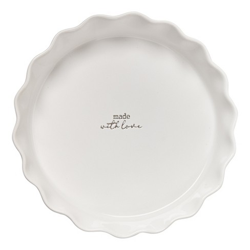 tagltd Made With Love Sentiment Pie Baker White Round Scalloped Edge Stoneware Oven Bakeware Dishwasher Safe , 11 inch. - image 1 of 4