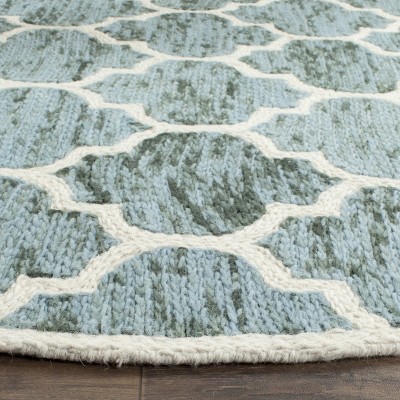 Turquoise and Ivory Hand-Knotted Wool Area Rug