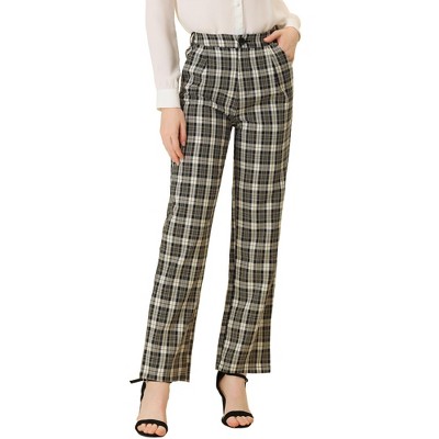 Allegra K Women's Plaid Elastic Waist Casual Work Office Long