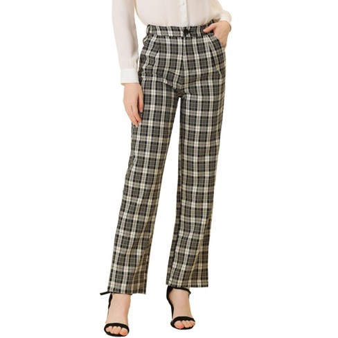 Allegra K Women's Plaid Tartan High Waisted Button Casual Pants