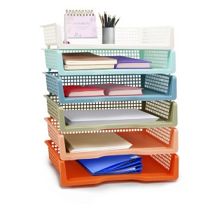 4E's Novelty 6 Pack Stackable Trays for Classroom, Durable Organizer With Classy Colours, Boho Paper Tray for Classroom, Durable Classrooms Paper Tray - 1 of 4