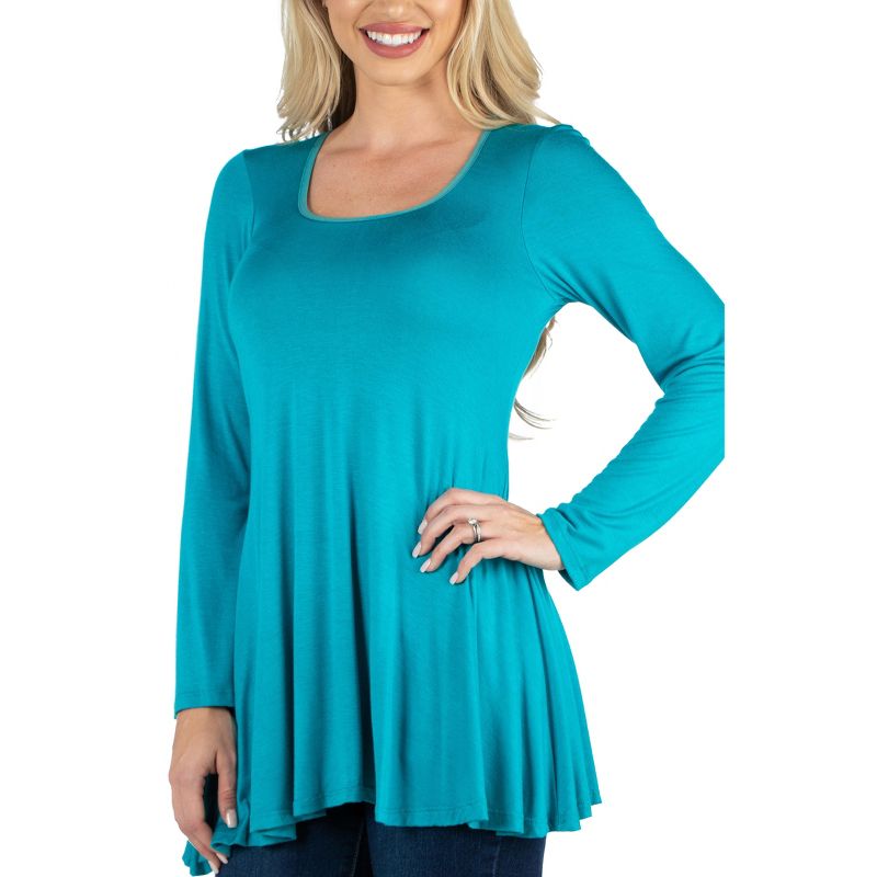 24seven Comfort Apparel Womens Long Sleeve Solid Color Swing Style Flared Tunic Top, 3 of 7