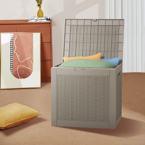 Okak 30 Gallon UV Resistant Deck Box with Rattan pattern, Waterproof Storage Box with Lockable Lid for Garden Tools, Pool Toys - 1 of 4