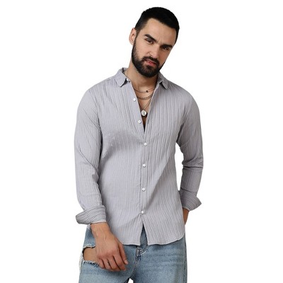 Campus Sutra Men Men's Moon Grey Self-Design Striped Shirt