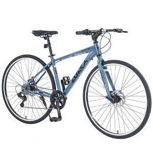 Okak 700C Hybrid Bike with Aluminum Alloy Frame and Double Disc Brakes, Flat Handlebar Road Bike, Adult Bike for Road Cycling and Traval - 1 of 4