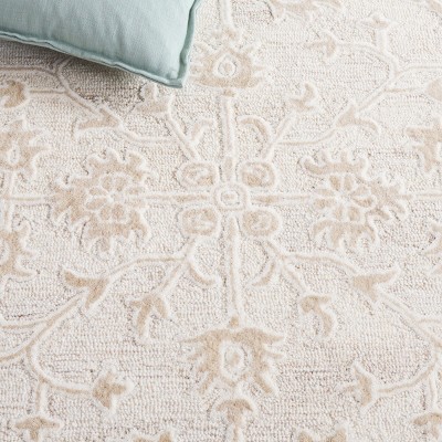 Navy and Ivory Hand-Tufted Wool Square Area Rug, 6' x 6'