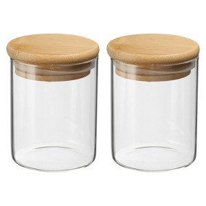 Unique Bargains Kitchen Food Storage Glass Jar with Airtight Bamboo Lid 2 Pcs - 1 of 4