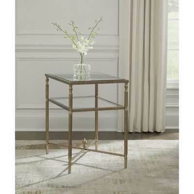 Gold Rectangular Glass and Metal End Table with Mirror Shelf