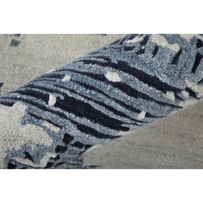Hand-Woven Light Blue and Ivory Wool Abstract Area Rug