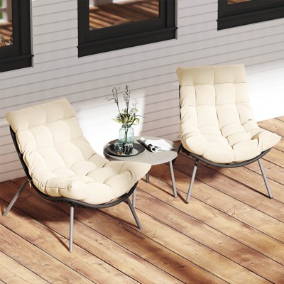 Costway 3 PCS Patio Furniture Set with Cushioned Papasan Chairs Tempered Glass Coffee Table Gray/Brown