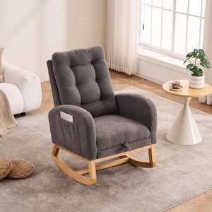 PAGED Upholstered Rocking Chair with Footrest High Back Accent Chair with Rubber Wood Rocking Legs for Living Room, Reading Room - 1 of 4