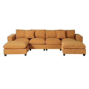 WestinTrends Hearthside 128" Corduroy Modular U-Shaped Sectional Couch and Chaise With USB/Type-C Ports and Side Pockets - 1 of 4