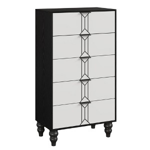 Modern Wooden 5 Drawer Dresser with Vintage Pattern Design, Tall Dresser with Deep Drawers for Bedroom, Living Room and Entryway, Oak and Gold - 1 of 4