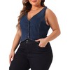 Agnes Orinda Women's Plus Size Sleeveless V Neck Button Down Casual Jean Denim Vest - 2 of 4