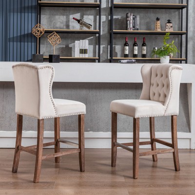 Velvet Upholstered Dining Chair 2-Pcs Set,Solid Wood Contemporary Outdoor Use Chic Dining Bistro Cafe Side Barstool Bar Chair Coffee Chair
